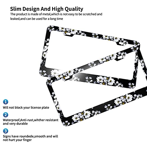 2 Pack Daisy Flowers License Plate Frames For Women Black Floral License Plates Covers Aluminum Stainless Metal License Plate Holder Car Accessories Tag Decorations With 2 Holes Screws Standard Size #TOP4