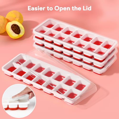 Image of Ice Cube Trays 4 Pack, Airabc Silicone Ice Cube Trays with Removable Lid, Easy-Release Flexible 14-cube Ice Trays, LFGB Certified and BPA Free, Stackable Ice Trays with Covers for Cocktail, Freezer