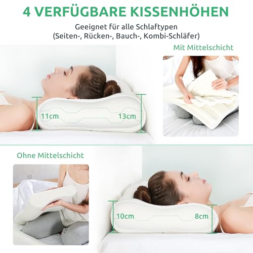 UTTU Memory Foam Kissen, Kopfkissen zur Linderung von Nackenschmerzen, Ergonomisches Nackenkissen Sandwichkissen, verstellbares Memory Schaum Kissen 60x36x13/11cm
