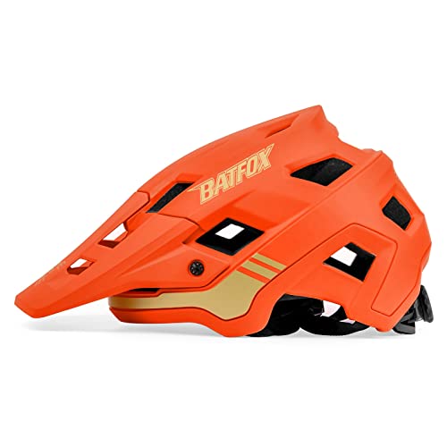 Batfox Casco de bicicleta, ligero y cómodo, casco de bicicleta de montaña, casco de skateboard con visera, cascos transpirables para hombres, mujeres, adultos, jóvenes, ajustables, talla naranja, L