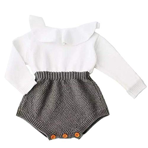Baby Girl Romper Knitted Ruffle Long Sleeve Jumpsuit Baby Kids Girl Romper (0-6Month)