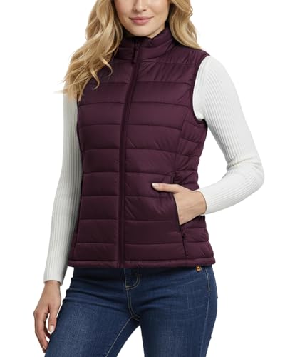 Outdoor Ventures Damen Steppweste Packbare Übergangswesten Gefütterte Hybrid Sportweste Frau Warmer Bodywarmer Fahrradweste mit Stehkragen für Wandern Camping, Lila M
