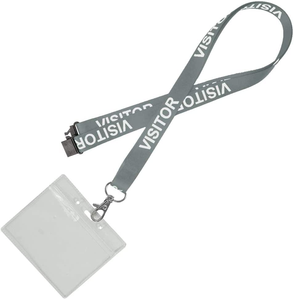 Grey Visitor Lanyard with Matching PVC Card Holder, Safety Breakaway & Trigger Clip Included, Perfect for Schools, Businesses & More! (Pack of 10)