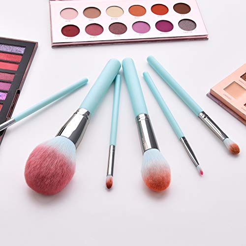 Makeup Brushes Set 12 Pieces Professional Cosmetic Makeup Brush Kit with Wooden Handle Synthetic Bristle for Face Powder Foundation Blending Eye Shadow Concealer Makeup Brush Bag (Light Blue)