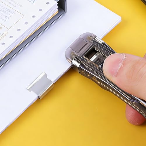 Portable Paper Clam Clip Dispenser 2pcs - Reusable Push Stapler with 200 Refill Clips, No-Hole Binding - Up to 40 Sheet Capacity, Handheld for Document Office School Desk (Black) - Image 2