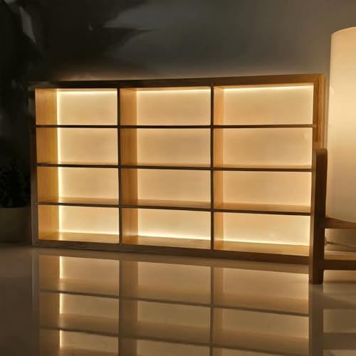 Image of Wooden LED Display for Cars - Diecast Toy Car Stand, Lighting Display Rack for Kids Toys, Living Room, Balcony, Office Decor - Yellow (Without Toys) - Wooden Display for Diecast Cars (Pack of 4)