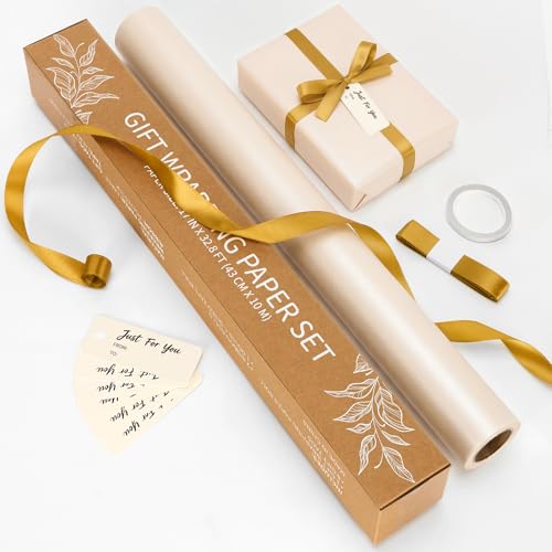 Off White Gift Wrapping Paper Roll Set for Birthday Baby Shower Wedding