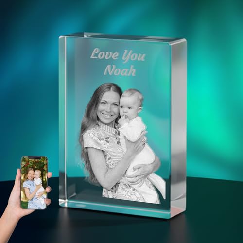 Print Maniacs 3D Crystal Photo Frame Personalised Crystal Picture Frame Romantic Customised Anniversary Birthday Gifts For Men Him Mom Dad Couple Wedding Memorial Gifts for Boyfriend Girlfriend