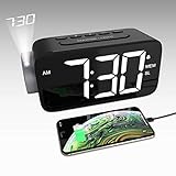 YISSVIC Despertador Digital con Proyector, Reloj Despertador Proyección con Rotación 180° con FM Radio, 15 Niveles Volumen, Pantalla LED 6,5’’, 12/24 Hora, Snooze y Cable USB
