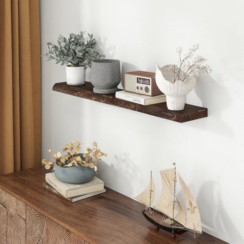 Image of Fun Memories 40 inch Elm Wood Floating Shelves for Wall, Walnut Finish, 1 Pack