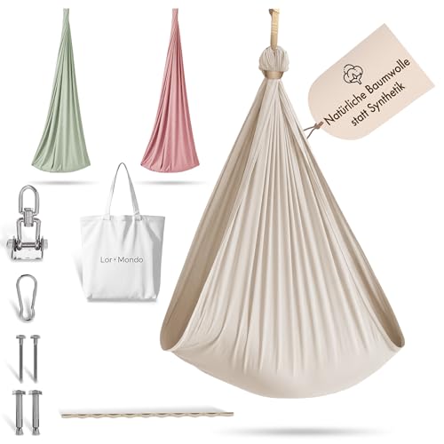 Lori Mondo Hängeschaukel – Gemütliche Indoor Schaukel aus Baumwolle für entspannte Momente, inkl. Montageset und Baumwolltasche (Naturbeige)