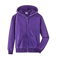 Spring&Gege Youth Solid Full Zipper Hoodies Soft Kids Hooded Sweatshirt for Boys and Girls Purple Size 9-10 Years
