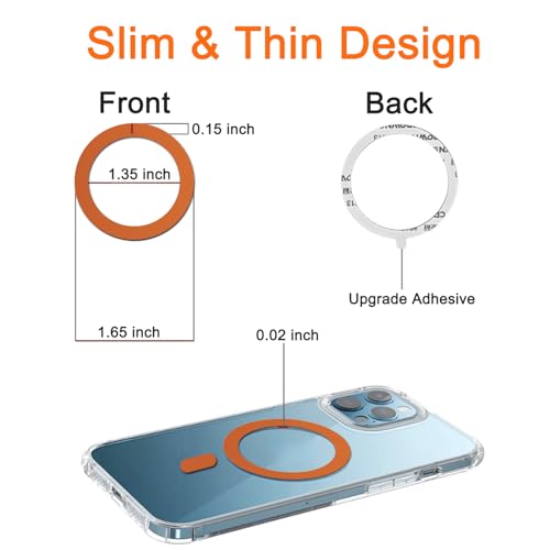 Image of COJOC 3PCS for Magsafe Ring Sticker,Universal Magnetic Conversion Adapter Compatible with Wireless Charging Accessories for iPhone 17 /Air /16 /15 /14 Series, Galaxy Series and Phone Case,Orange