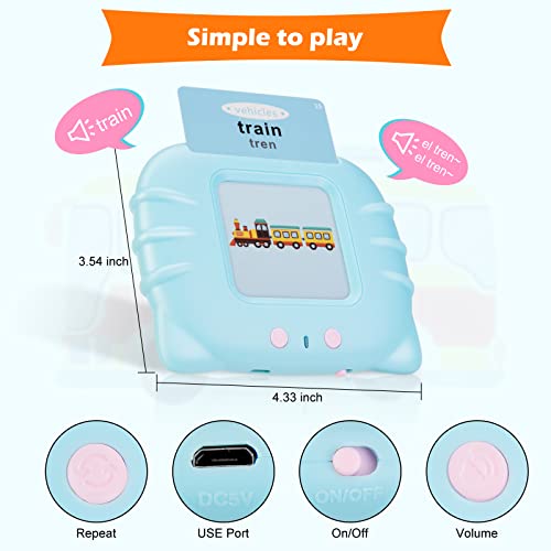 Ednzion Bilingual English & Spanish Flash Cards For Toddlers, Audible Toys Learning Spanish For Kids Adults, Speech Therapy Toys, Educational Learning Talking Flash Cards 385 Sight Words-Blue #TOP6