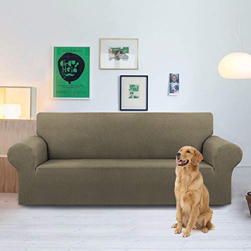 KEKUOU Stretch Oversized Sofa Slipcover 1 Piece Couch Sofa Cover (94"-110") Furniture Protector 4 Seater Sofa with Elastic Bottom for Kids,Pet.Jacquard Checked Pattern Fabric(X Large,Khaki)