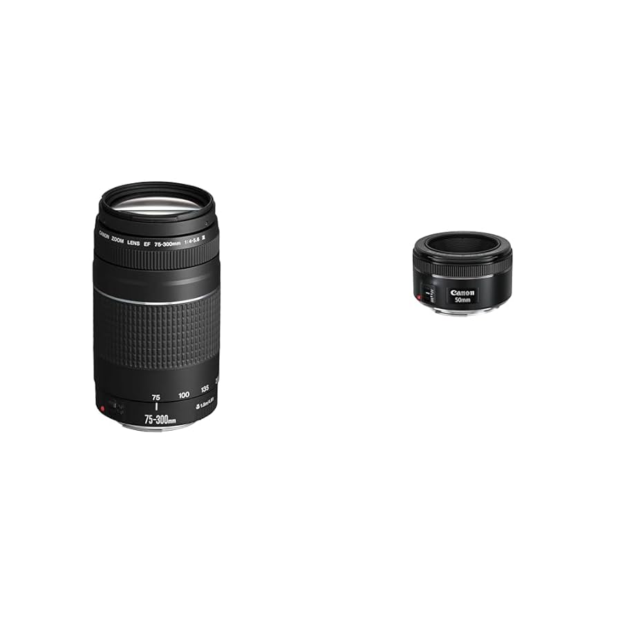 Canon EF 75-300 mm F4.0-5.6 III Zoom Lens Black & EF 50 mm