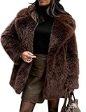 Flygo Womens Long Faux Fur Coats Fluffy Faux Fur Jacket Long Sleeve Lapel Furry Coats Fuzzy Winter Jacket(Brown-S)