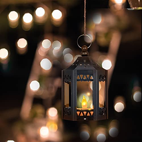10 Pieces Ramadan Lantern Eid Mubarak Led Lights Ramadan Decoration Mini Star Led Lantern With Shining Decorative Hanging Lantern Battery Portable Vintage Hexagonal Lantern For Home (Black) #TOP1
