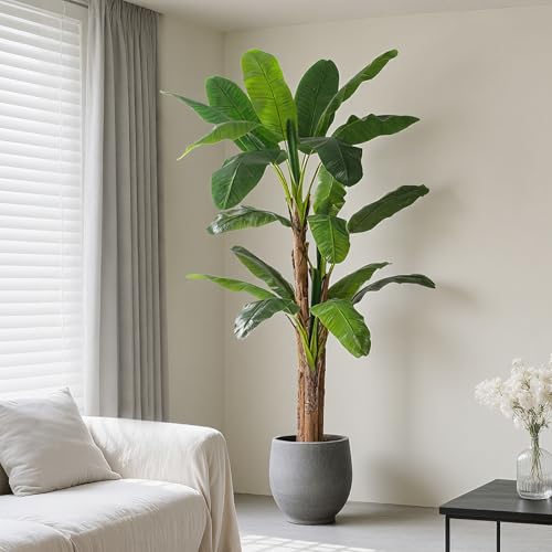 Image of 7ft Extra Tall Artificial Banana Tree, Fake Banana Leaf Plant with 19 Faux Banana Leaves, Perfect for Home Indoor Outdoor Patio Office Tropical Decor