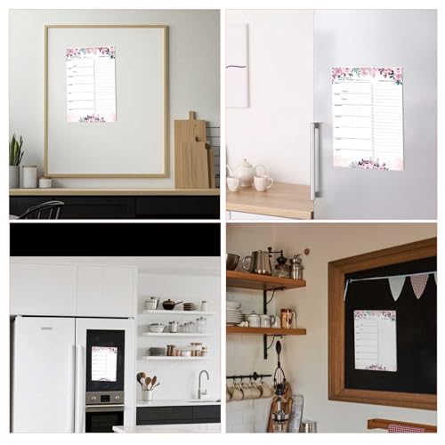 Menüplaner mit Einkaufsliste zum Abreißen, Essensplaner Magnetisch, DIN-B5 Block, 52 Blatt, Speiseplan Wochenplaner, Unendlicher Speiseplan, Speißeplan für die ganze Woche (Farbe Blumen)