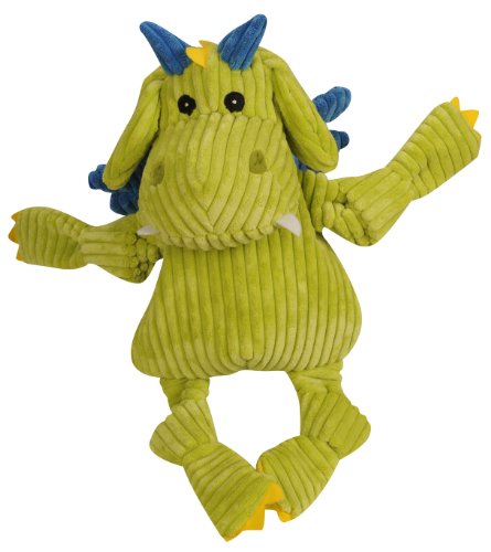 HuggleHounds Plush Corduroy Durable Puff The Knottie Dragon Squeak Toy, Super Sized, Citron