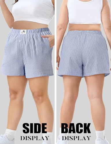 Image of COOTRY Plus Size Women Boxer Shorts Cotton Plaid Gingham Shorts Casual Pajama Sleep Shorts Y2K Beach Bottoms