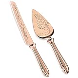 KSENDALO Wedding Cake Knife Server Set Rose Gold Stainless Steel Pie Cutter Utensils Wedding Party Celebration Home Use Cake Cutting Set(13.78inch)
