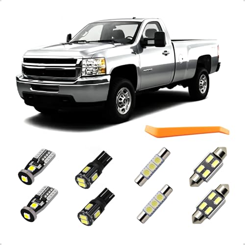 HUOYANGUANG 12PCS Interior Led Light Kit Package Map Lights Car Dome Lights Vanity Mirror Lamp Cargo Trunk Light Bulb Compatible with Silverado 2007-2013 All Models, 6000K Super Bright White