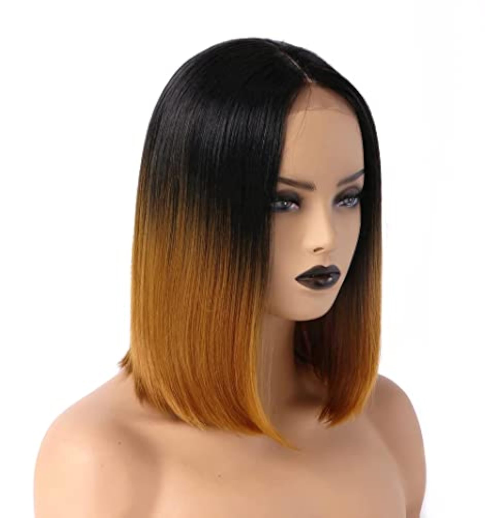 Women's Matte Finish Short Bob Wig, Brown Ombre Style