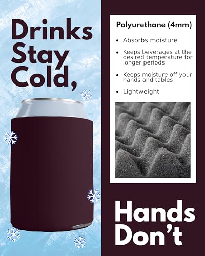 PartyPrints 25 Pack Eggplant Blank Can Cooler Sleeves, Customizable Bulk Sublimation Insulated Foam for Beer, Collapsible Plain Drink Holder, Cold Soda Insulator, 12oz Regular, 16oz Tall Cans