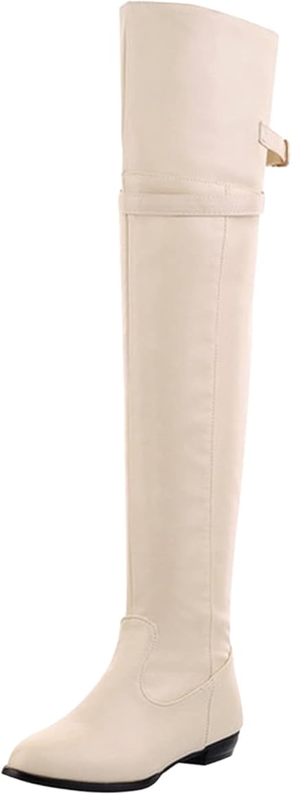 pointed flat knee high boots