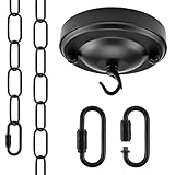 6 Feet Industrial Black Light Fixture Chain Kit with Ceiling Hook, Metal Lamp Pendant Chandelier Hanging Chain Extension with Detachable Link, Connection Locks for Lights, Plant/Flower/Fruit Basket