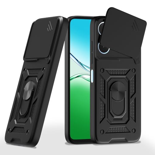 Image of Pikkme Back Cover for Oppo A5 Pro 5G | 360 Protection Case | Sliding Camera Shield Cover & Ring Holder Stand D10 Tough Armor Bumper Case (Black)