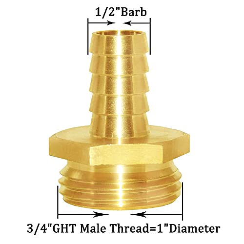 Joywayus Solid Brass Garden Hose Repair Connector With Stainless Clamps 1/2" Barb X 3/4“Ght Thread Swivel Hex Water Pipe Connector Fitting (2 Set) #TOP3