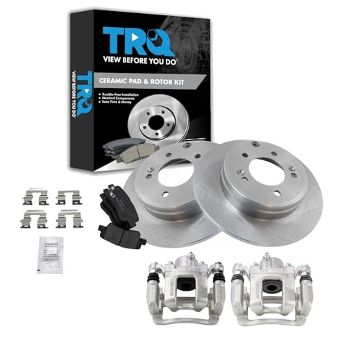 Image of TRQ Rear Brake Pad and Rotor Set Ceramic Solid Rotors Calipers