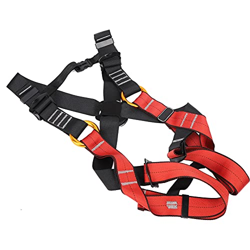 Jelquix Harnais D'escalade pour Enfants en Polyester Noir Rouge, Ceinture de sécurité Complète, Ceinture D'escalade en Plein Air avec Anneaux en en Acier allié, Idéal pour l'escalade, la