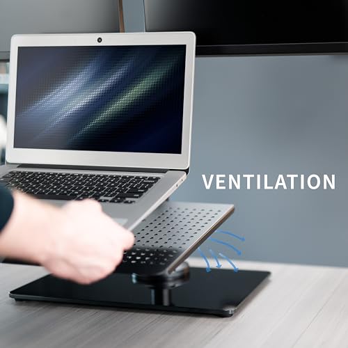 VIVO Freestanding Dual Computer Monitor and Laptop Combo Desk Stand with Glass Base, Fits up to 32 inch Monitors and 17 inch Laptops, Black, STAND-V003FGL by VIVO - Image 6