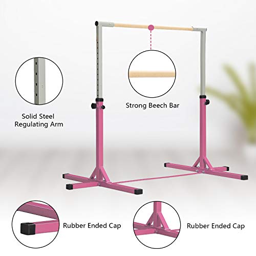 HYD-Parts Adjustable Height Kip Bar Fitness Gymnastics Training Bar, Horizontal Kip Bar for Kids,Pink Color - Thumbnail 4