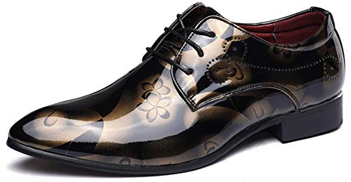 [Cartoden] ビジネスシューズ メンズ 個性的 花柄 エナメル 革靴 軽量 通勤 オフィス スリッポン 紳士靴 大きいサイズ 23.5cm～30.0cm (26.5cm, ゴールド)