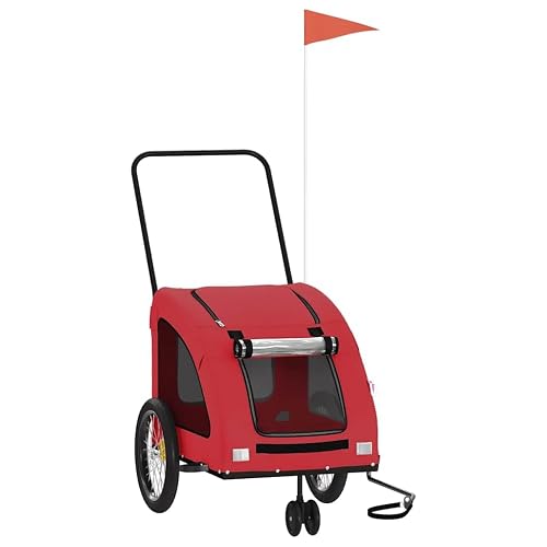 vidaXL Remolque de Bicicleta Mascotas Hierro Tela Oxford Rojo