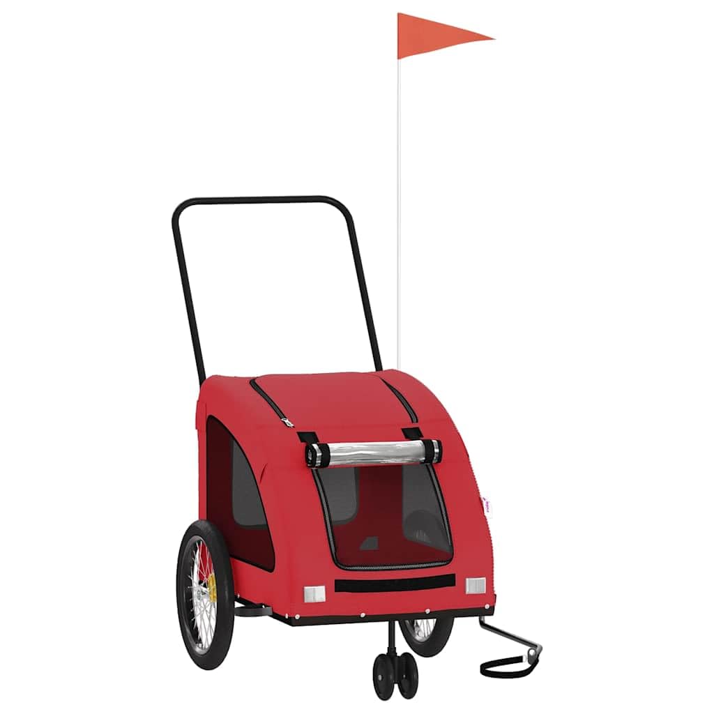 vidaXL Pet Bike Trailer, Pet Cart Carrier for Small Dogs, Dog Bike Trailer with Flag, Dog Bicycle Wagon Cargo Bike Cart, Red Oxford Fabric and Iron