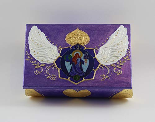 Archangel Zadkiel Casket In Purple Gold, Gilded Jewelry Box With Violett Flame Angel And Wings, Home Or Altar Decor Gift, Tarot Card Storage, Angeloudia Design For Happiness Series #TOP2