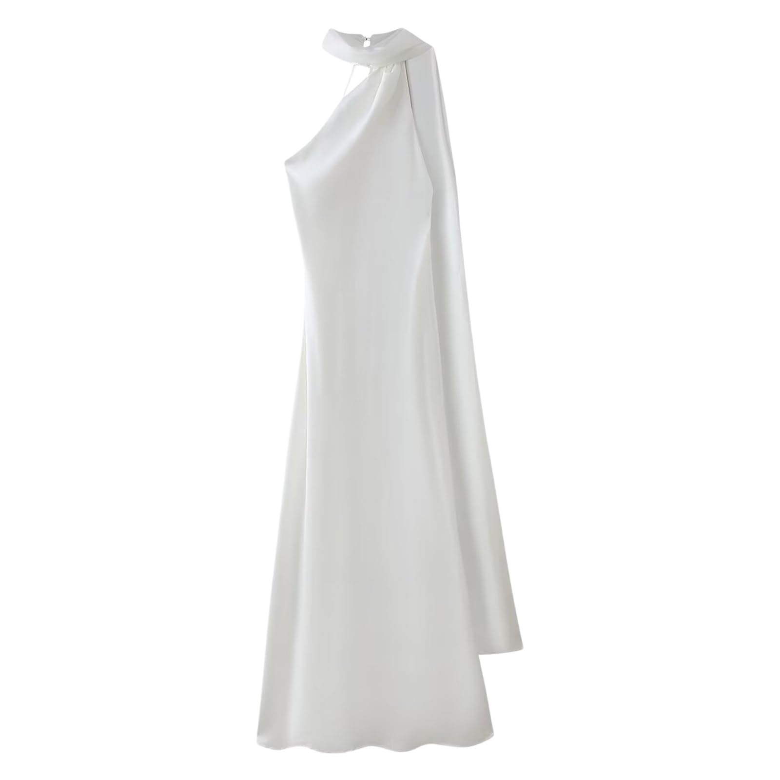 Vestito Donne Raso Halter Maxi Abito, Senza Schienale Maniche Seta Sentire Lungo Abito Elegante Estate Festa da Sposa Ospite con Nastro-White-s