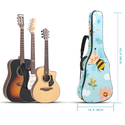 Housse de guitare basse et acoustique 109 cm imperméable avec double sangle sac à dos à fleurs