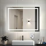 Wandspiegel 70×50cm Wandschalter Antibeschlag Badspiegel mit Beleuchtung Lichtspiegel Badezimmerspiegel IP44 Kaltweiß energiesparend