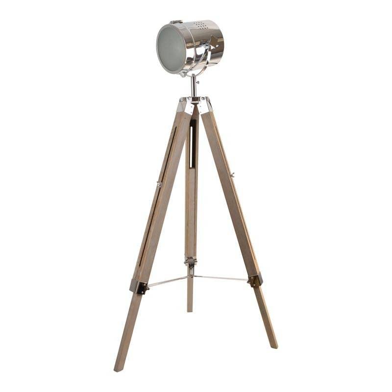 BarcelonaLED Lámpara de Pie Vintage Industrial Cinema con Trípode de Madera y Foco Proyector Orientable E27 Color Cromado para Salón Dormitorio Comedor Estudio