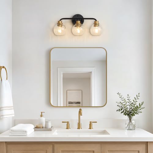 Image of Bathroom Light Fixtures Black and Gold Vanity Light 3 Light