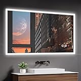 YOLEO Bathroom Mirror with LED Lights, 1200x800mm Illuminated Bathroom Mirror, Wall Mounted Vanity Mirror with 3 Colors Dimmable, Anti-Fog, Touch Switch, Waterproof IP44, Horizontal/Vertical