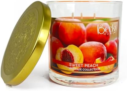 Becky Home 14.5oz Peach Scented Candles for Home, 60 Hrs Soy Wax Candle, Peach Candle for Stress Relief, Fall Candles, Candle Gifts for Men and Women
