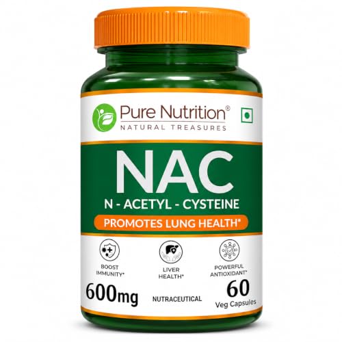 Image of Pure Nutrition NAC (N-Acetyl L-Cysteine) 600mg - 60 Veg Capsules | Powerful Antioxidant Support for Immunity, Lung & Respiratory Health | Enhances Liver Detox, Reduces Oxidative Stress, Boosts Cellular Health for Men & Women